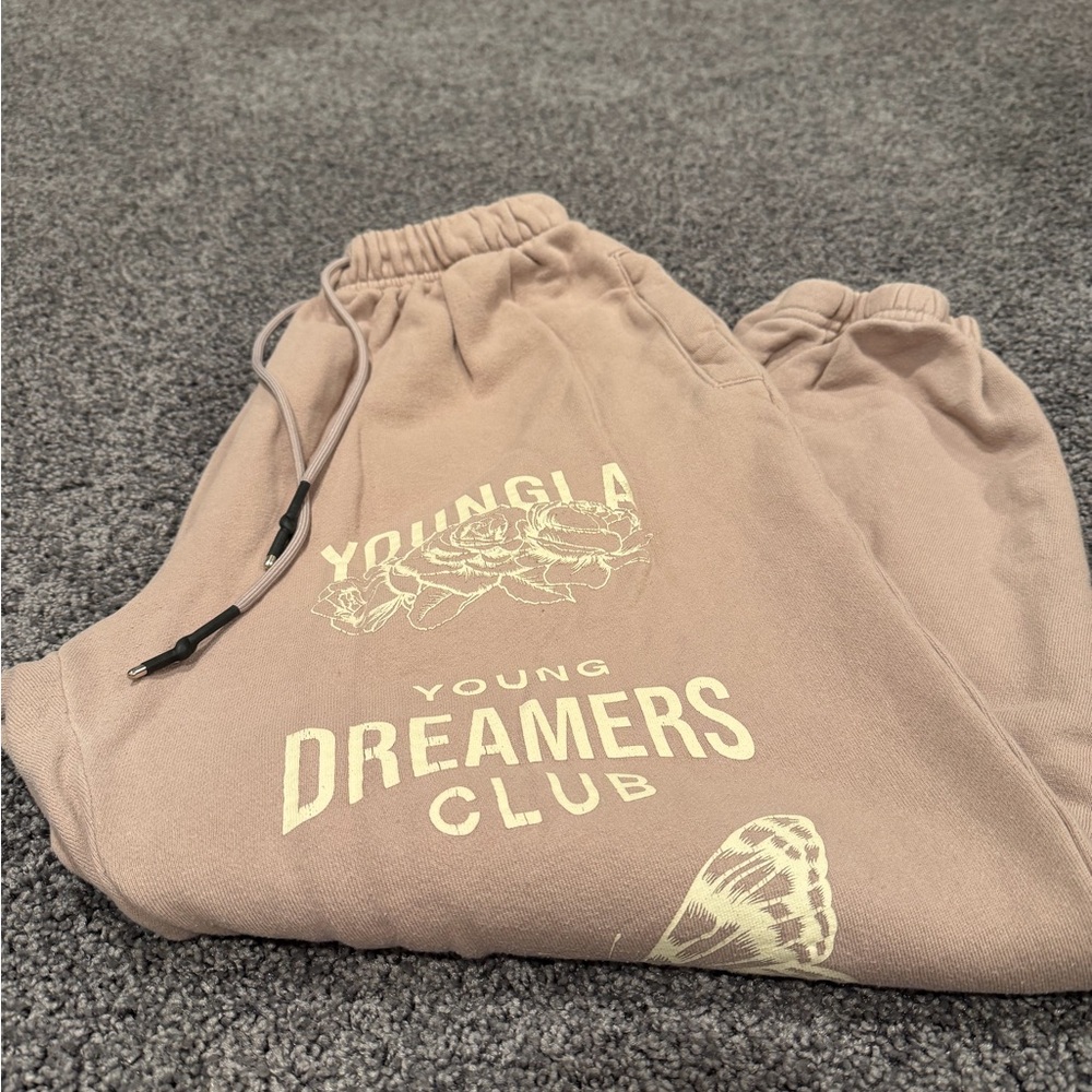 YoungLA Dusty Mauve Joggers Dreamers Club Sweatpants Unisex Size L Fleece - Picture 8 of 11